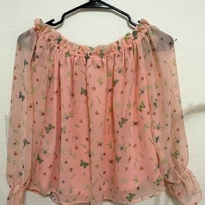 H&M Pink Butterfly Over The Shoulder Top